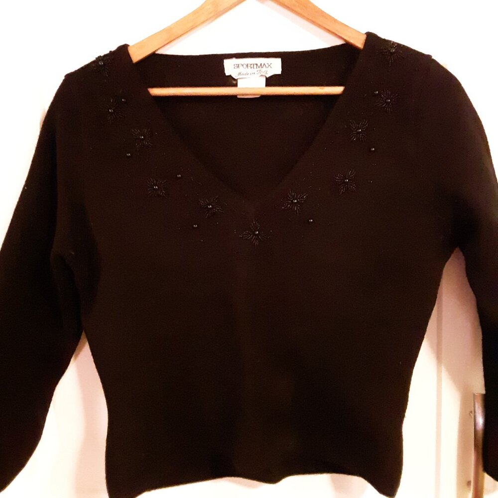 Sportmax Wool/lycra beaded semi cropped sweater
